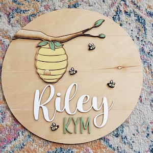 Winnie the Pooh Circle Sign Custom Name Sign Nursery Decor Disney Decor Wood Circle Home Decor Hundred Acre Woods image 3