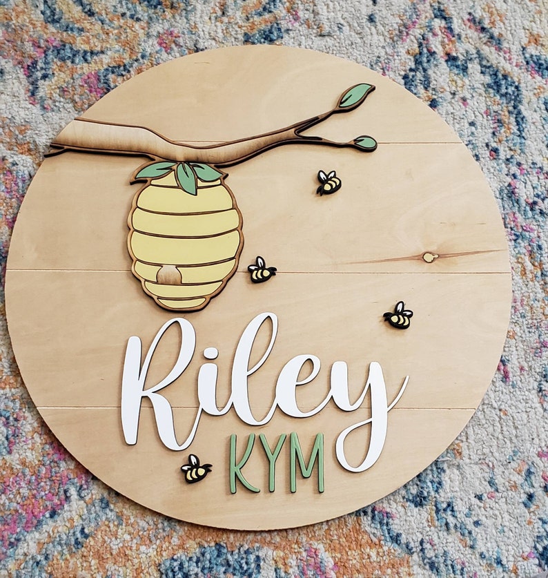 Winnie the Pooh Circle Sign Custom Name Sign Nursery Decor Disney Decor Wood Circle Home Decor Hundred Acre Woods image 3