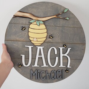 Winnie the Pooh Circle Sign Custom Name Sign Nursery Decor Disney Decor Wood Circle Home Decor Hundred Acre Woods image 4