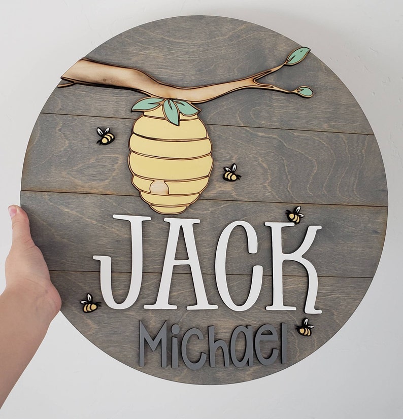 Winnie the Pooh Circle Sign Custom Name Sign Nursery Decor Disney Decor Wood Circle Home Decor Hundred Acre Woods image 4