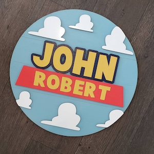 Custom Circle Signs | Home Decor Circle Signs | Toy Story | Circle Name Sign | Nursery Decor | Toy Story Nursery Decor | Cloud