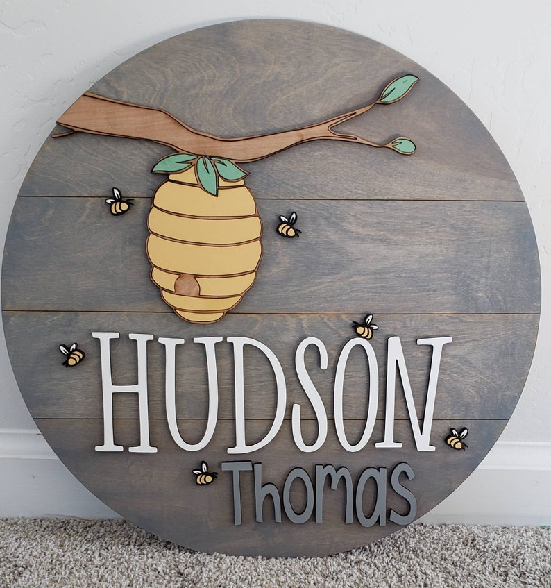 Winnie the Pooh Circle Sign Custom Name Sign Nursery Decor Disney Decor Wood Circle Home Decor Hundred Acre Woods image 1