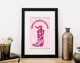 Wild West Retro Printable: Pink Valentines Wall Art - Snake Print Digital Download