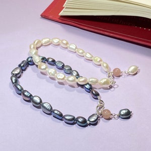 925 Sterling Silver Organic Pearl Bracelet | Blue Pearl Bracelet | White Pearl Bracelet | Everyday Wearing | Great Gift For Her