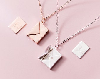 I Love You | 925 Sterling Silver Envelope Necklace | Love Letter Necklace | 18K Rose Gold Necklace | Silver Necklace | Gift For Girlfriend