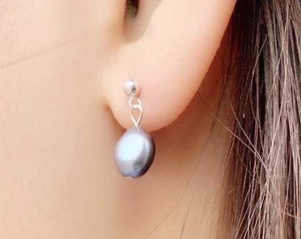 925 Sterling Silver Pearl Earrings | Organic Gray Pearl Earrings | Organic Grey Pearl Earrings | Classy  Earrings | Silver Earrings