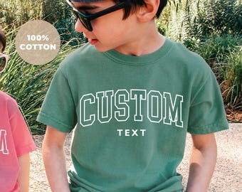 Custom Text Toddler Youth Shirt | Varsity Personalized School Trip Mascot Family Photo Tee | Custom Saying Kids Name Boys Girls Shirt