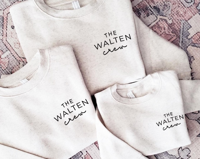 Custom Last Name Sweatshirt | Personalized Family Name Fleece Bodysuit | Minimalist Mom Dad and Baby Shirts