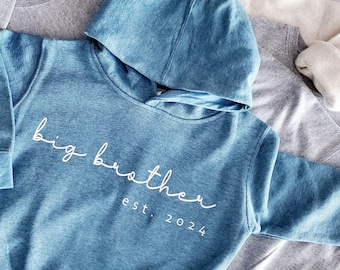 Personalized Big Brother Hoodie Sweatshirt | Custom Kids Name or Est 2024 Pullover