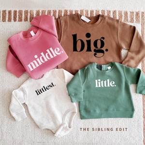 Big Middle Little Sweatshirts or Fleece Bodysuits | Third Fourth Sibling Baby Announcement