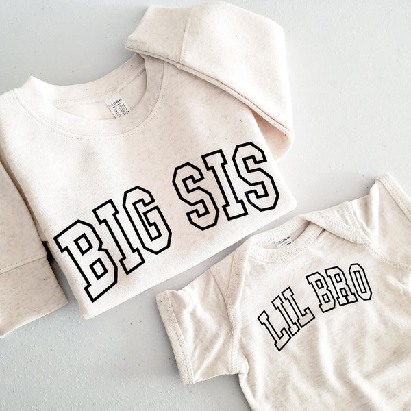 Varsity Kids Big Sis Big Bro Sweatshirt or Lil Bro Lil Sis Bodysuit | Child Preppy Aesthetic Shirts