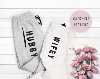 Wifey Hubby Jogger Sweatpants | His and Her Custom Jogger Pants | Newlywed Gift for the Bride and Groom