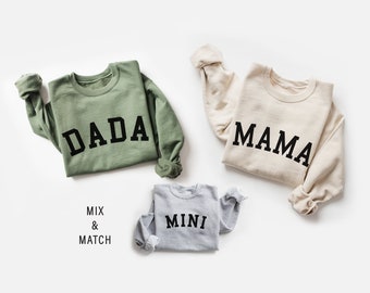 Family Matching Sweatshirts or Bodysuit | Mama Dada Mini Sweatshirts | Mom Dad and Baby Announcement
