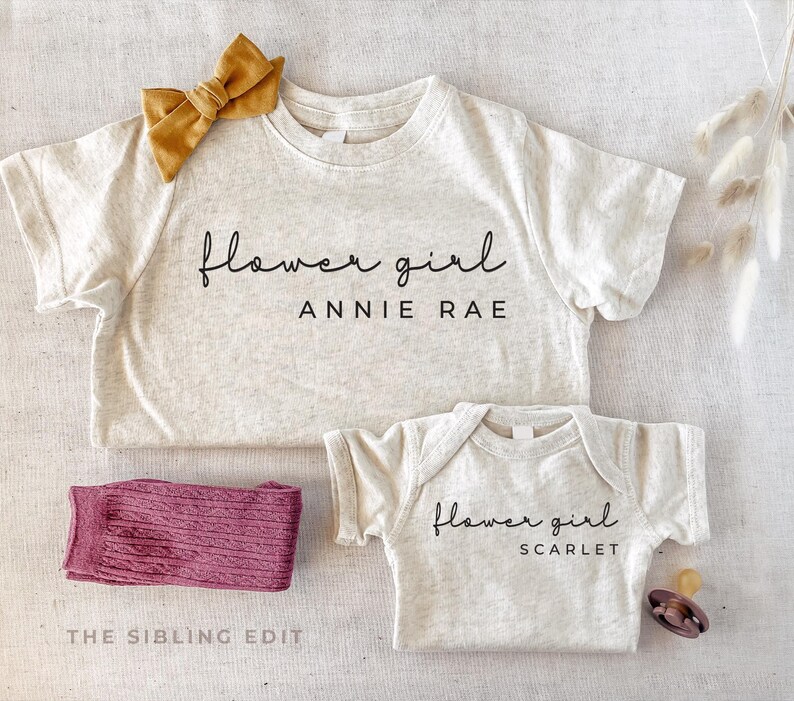 Flower Girl Tshirt, Personalized Flower Girl Gift, Jr Bridesmaid, Cute Toddler Flower Girl Shirt with Name image 3