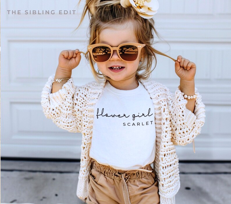 Flower Girl Tshirt, Personalized Flower Girl Gift, Jr Bridesmaid, Cute Toddler Flower Girl Shirt with Name image 7