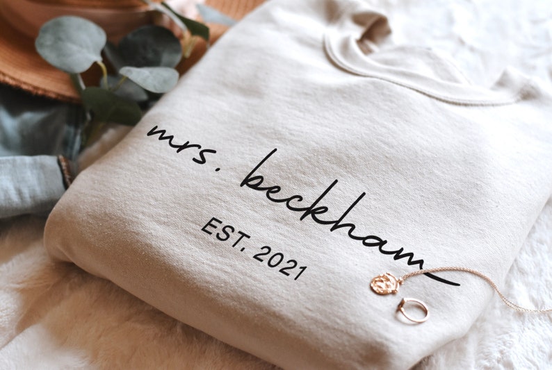 Personalized Mrs Sweatshirt, Bridal Shower Gift, Engagement Gift, Gift for Bride, Custom Wedding Gift, Anniversary Present