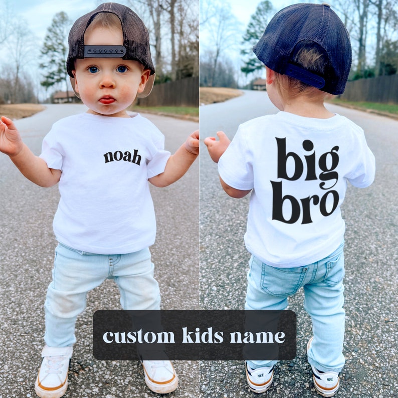 Personalized Big Bro with Name Shirts Big Brother Kids Name Tshirt Custom Child's Name Shirt image 1