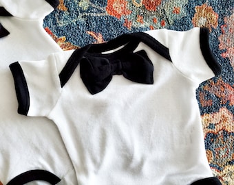 Baby Bowtie Bodysuit | Cotton Baby Boy Outfit | Cute Tuxedo Infant Wedding Birthday Party