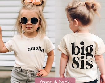 Personalized Big Sis with Name T-Shirts or Bodysuit | Big Sister Kids Name Tshirt | Custom Child&#39;s Name Shirt