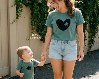 Mommy and Me Heart Matching Shirts, Missing Piece, Mom and Child, T-Shirt and One Piece, Baby Shower New Mom Gift