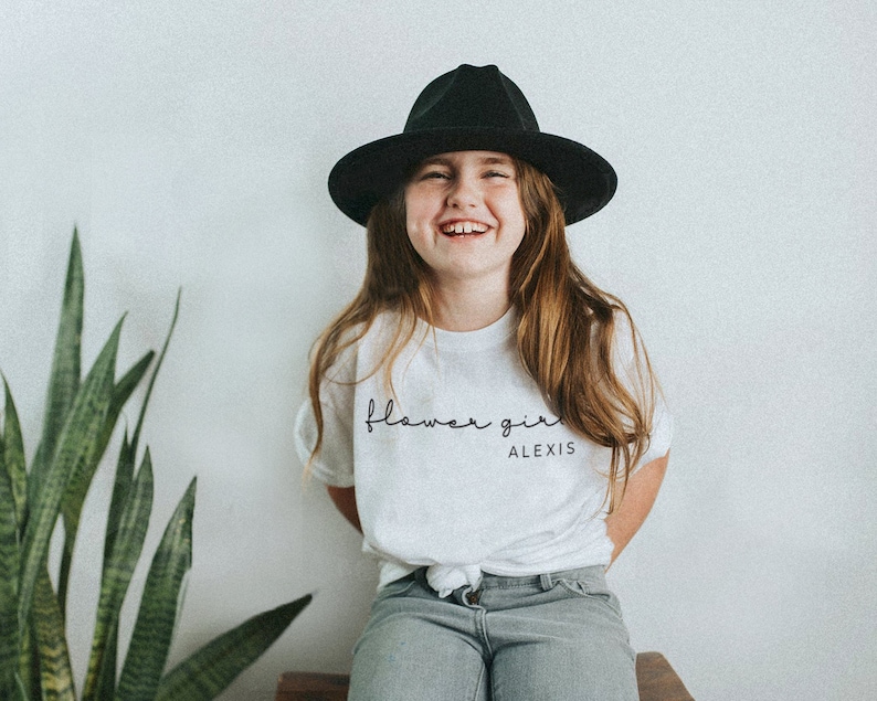 Flower Girl Tshirt, Personalized Flower Girl Gift, Jr Bridesmaid, Cute Toddler Flower Girl Shirt with Name image 5