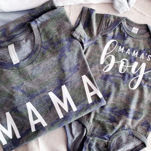 Mama and Mamas Boy Camo Matching Set, Camouflage Mommy And Me, Camo Mama Tee, Boy bodysuit, Mix and Match Clothes, Newborn Gift
