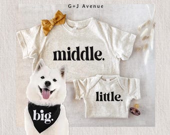 Big Bro Dog Bandana or Matching Kids Shirts | Big Middle Little Bodysuits Tees or Dog Bandana | Family Pet or Baby Announcement