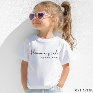 Flower Girl Tshirt, Personalized Flower Girl Gift, Jr Bridesmaid, Cute Toddler Flower Girl Shirt with Name image 2