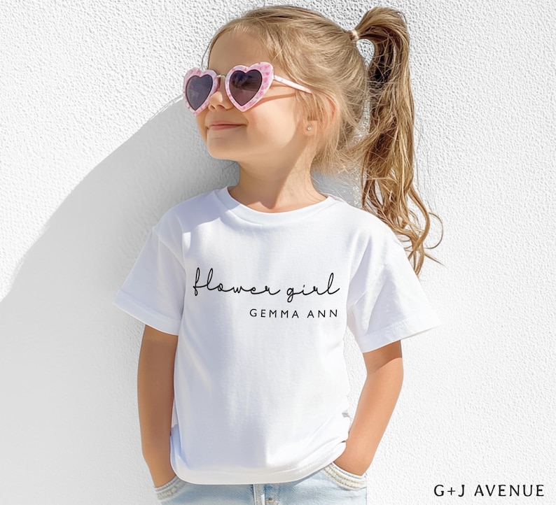 Flower Girl Tshirt, Personalized Flower Girl Gift, Jr Bridesmaid, Cute Toddler Flower Girl Shirt with Name image 2