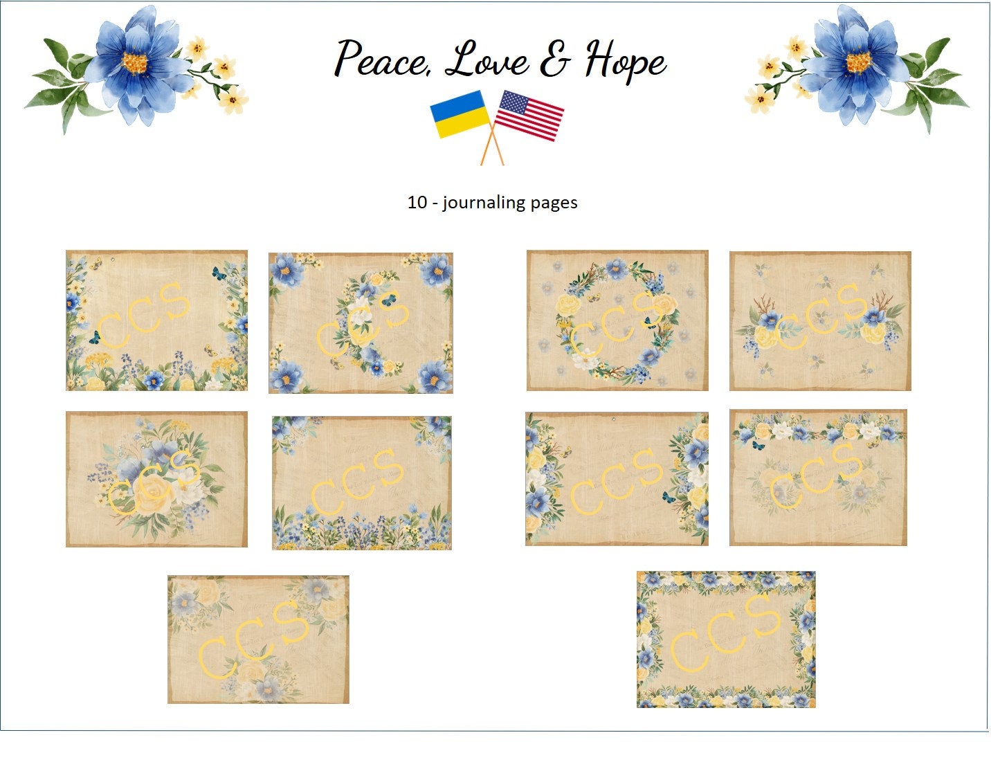 Peace, Love and Hope Kit [Digital Junk Journal, Digital Scrapbook, Ephemera, Keepsake, Summer, Blue & Yellow, Hope for Ukraine]
