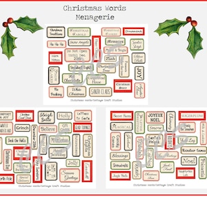 Christmas Words Menagerie [Digital Ephemera, Digital Scrapbooking, Digital Junk Journal, Holidays, December Daily, Christmas Labels, Words]