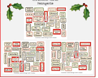 Christmas Words Menagerie [Digital Ephemera, Digital Scrapbooking, Digital Junk Journal, Holidays, December Daily, Christmas Labels, Words]