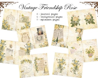 Vintage Friendship Rose [Digital Junk Journal, Digital Scrapbook, Friendship, Ephemera, Yellow Rose, Shabby Chic, Georgian, Vintage]