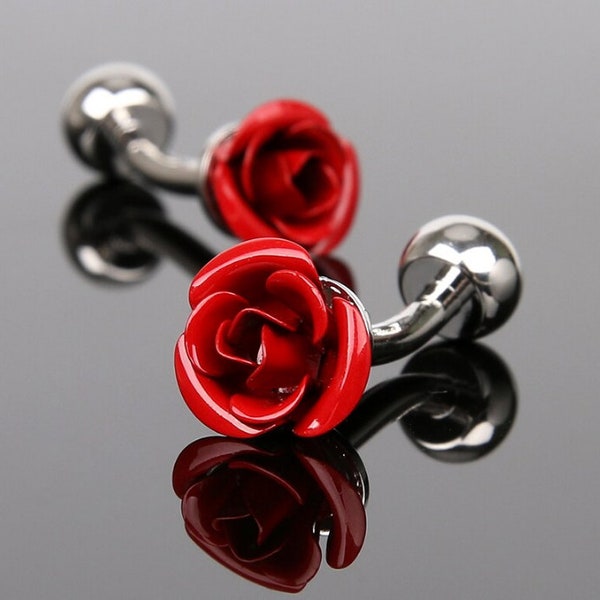 Rose Cufflink professional attire wedding groomsmen best man floral suit and tie special day work prom graduation ceremony ballroom dancing