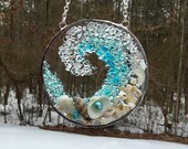 Stained Glass, Crushed Glass Coastal, Nautical, Ocean Wave, Beach Suncatcher, Wall Hanging