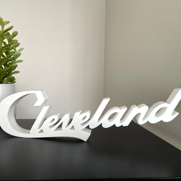 3D Printed Script Cleveland Sleek Sign - Desk Script Cleveland Display Sign Sleek - Cleveland Ohio Script Sleek and Display 3D Printed