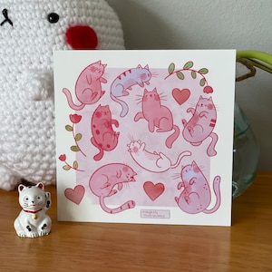 Lámina de gatos de frijoles rosados: arte de gatos, ilustraciones, ilustraciones infantiles, decoración del hogar, arte del día de San Valentín, arte rosa, arte lindo, mini