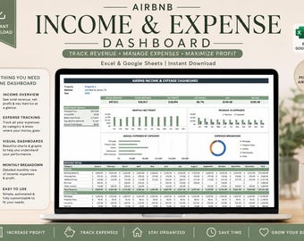 Modèle Excel de suivi des revenus et dépenses Airbnb - Google Sheets - Tableau de bord STR - Comptabilité des locations de vacances