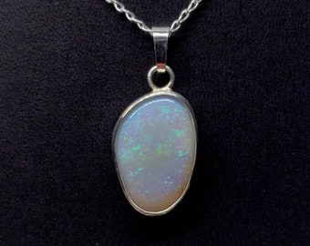 Genuine Solid Australian Opal Pendant Sterling Silver Necklace