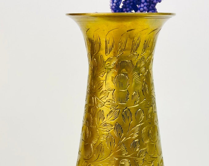Brass Etched Vase Made in India Black and Gold Brass Vase Etsy