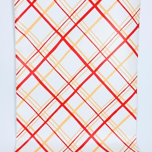 Vintage Red & Gold Stripe Vinyl Wallpaper – 1970s Plaid Kitchen Accent Wall (Pre-Pasted) - 20.5" Width - Sold Per Foot