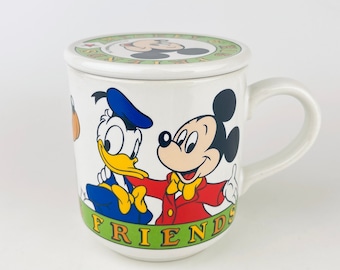 Vintage Mickey Mouse & His Friends Lidded Ceramic Mug - Disney Character Series - Made In Japan By Sango