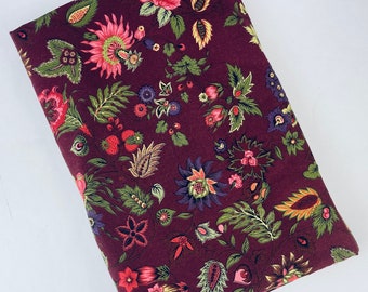 Vintage Maroon Floral Fabric - 42" x 58" - 100% Cotton