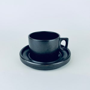 Vintage &#39;BRENNE&#39; Gres De Grand Feu Stoneware Coffee Mug + Saucer - Made In France