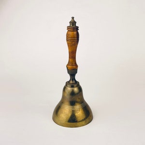 Vintage Brass + Wood &#39;School&#39; Bell - Attractive Aged Metal Patina - Made In India