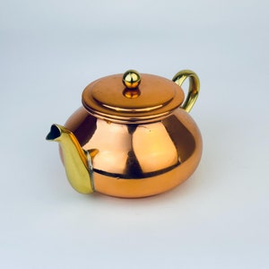 Vintage &#39;TAGUS&#39; Copper + Brass Small Teapot - Made In Portugal