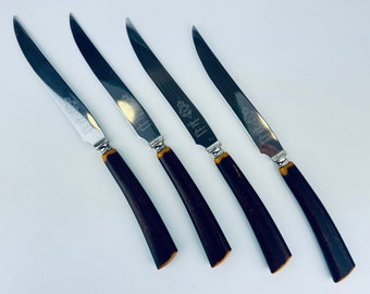 Vintage 'Glo Hill' Serrated Stainless Steel Faux Wood Knife Set - Set Of Four (4) - Made In Canada