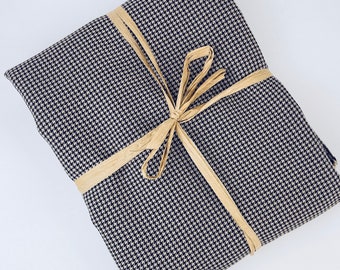 Vintage Houndstooth Beige + Purple Navy Polyester Fabric - 57" x 64"
