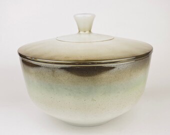 Vintage Mesa Moss Federal Glass Serving Bowl - Ombre Turquoise Brown - Heat Proof - USA