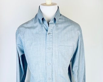 Vintage 'Bridgeport' Long Sleeve Button Down Grey Striped Shirt - Size Large (L) - Made In Canada